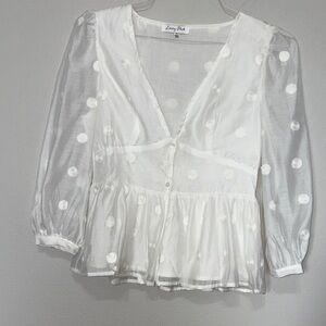 Emory Park Sheer White Polka Dot Blouse